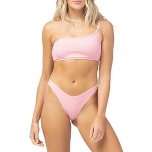 L*SPACE Foley Bikini Bottom Bitsy Crystal Pink Ribbed High Leg Stretch Small NEW